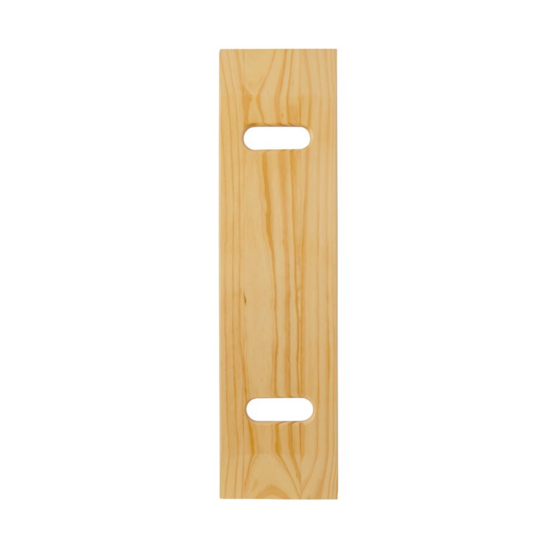 The Medline Standard Wooden Transfer Board, crafted from durable rubber wood with a light grain finish, features two horizontal oval cut-out handles near each end and is photographed against a white background.
